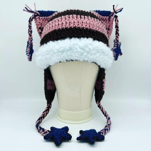 Women’s Knit Beanie with Cat Ears Stars Pattern Cozy Winter Hat Black Green main image 3